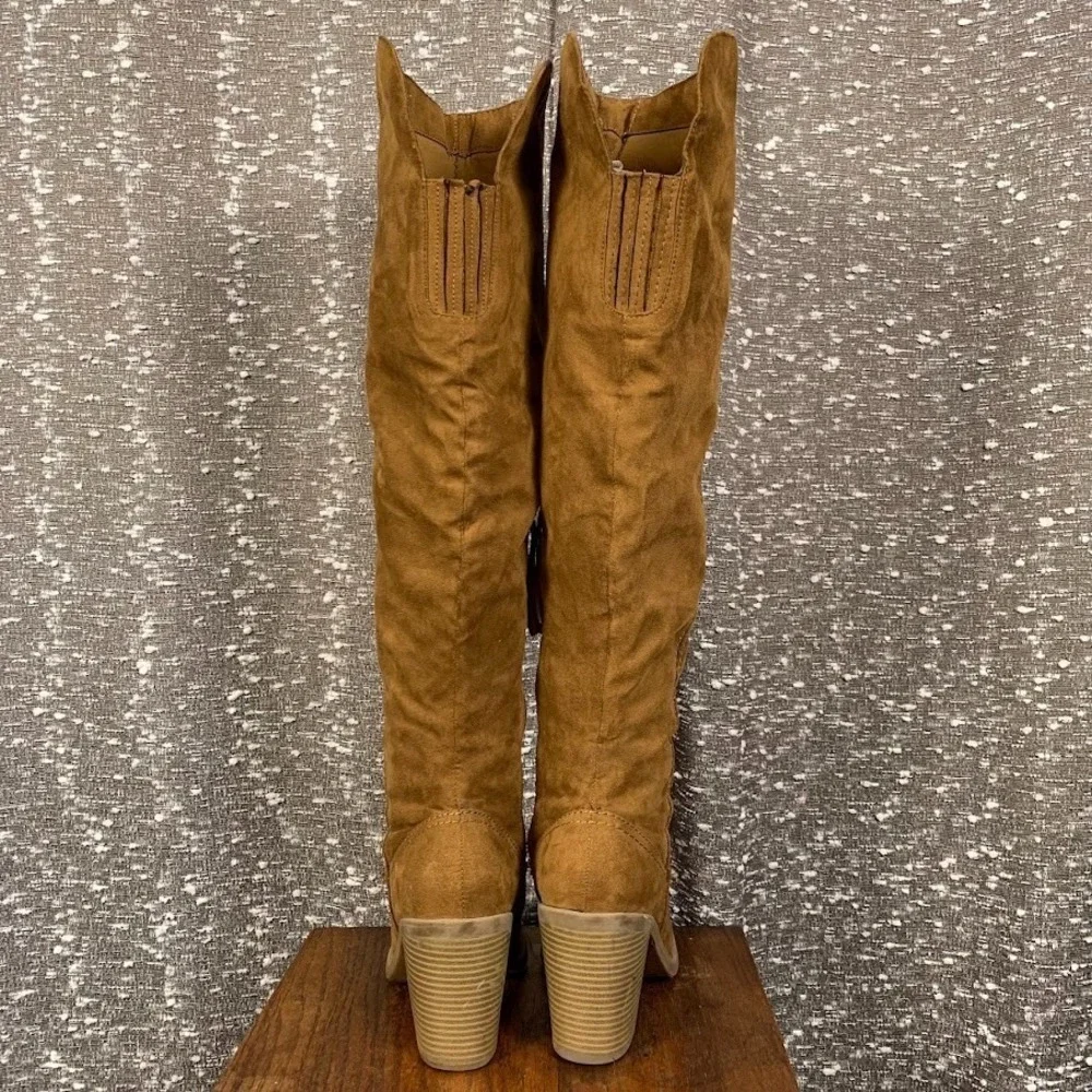 DV Dolce Vita Marilyn Tan Faux Suede Over The Knee Block Heel Boots Women's 8.5